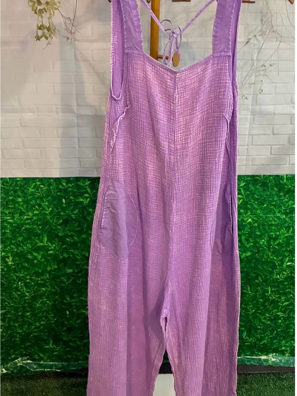 Zenana Outfitters Lavender Textured Wide-Leg Jumpsuit